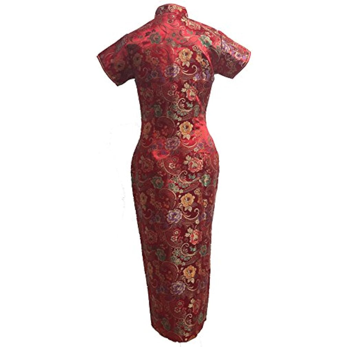 7Fairy Women's Red Long Chinese Floral Cheongsam Dress Ten Buttons