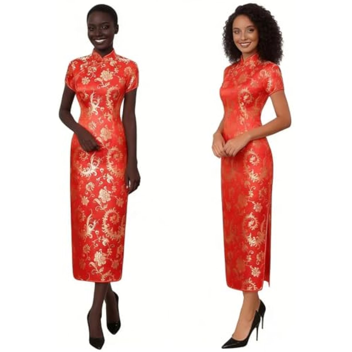 Chinese Women's Cheongsam Qipao Dress Slim Bodycon Exotic Long Split Dresses Wedding Costumes Gown Vintage Lunar New Year
