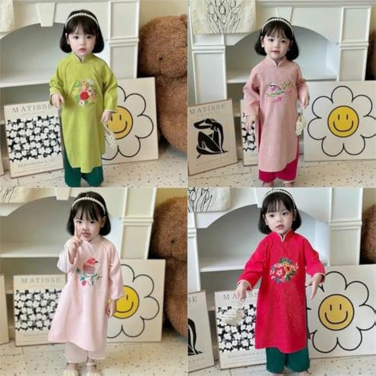 CuteSass Girl Embroidery Ao Dai Set (4 Colors) |Pre-made Vietnamese Ao Dai|Lunar New Year| Kid Ao Dai| Ao Dai for Girl