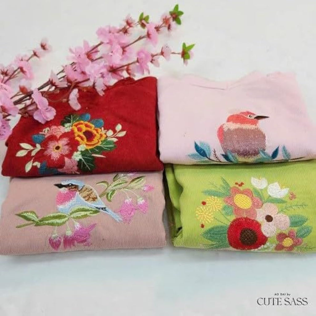 CuteSass Girl Embroidery Ao Dai Set (4 Colors) |Pre-made Vietnamese Ao Dai|Lunar New Year| Kid Ao Dai| Ao Dai for Girl