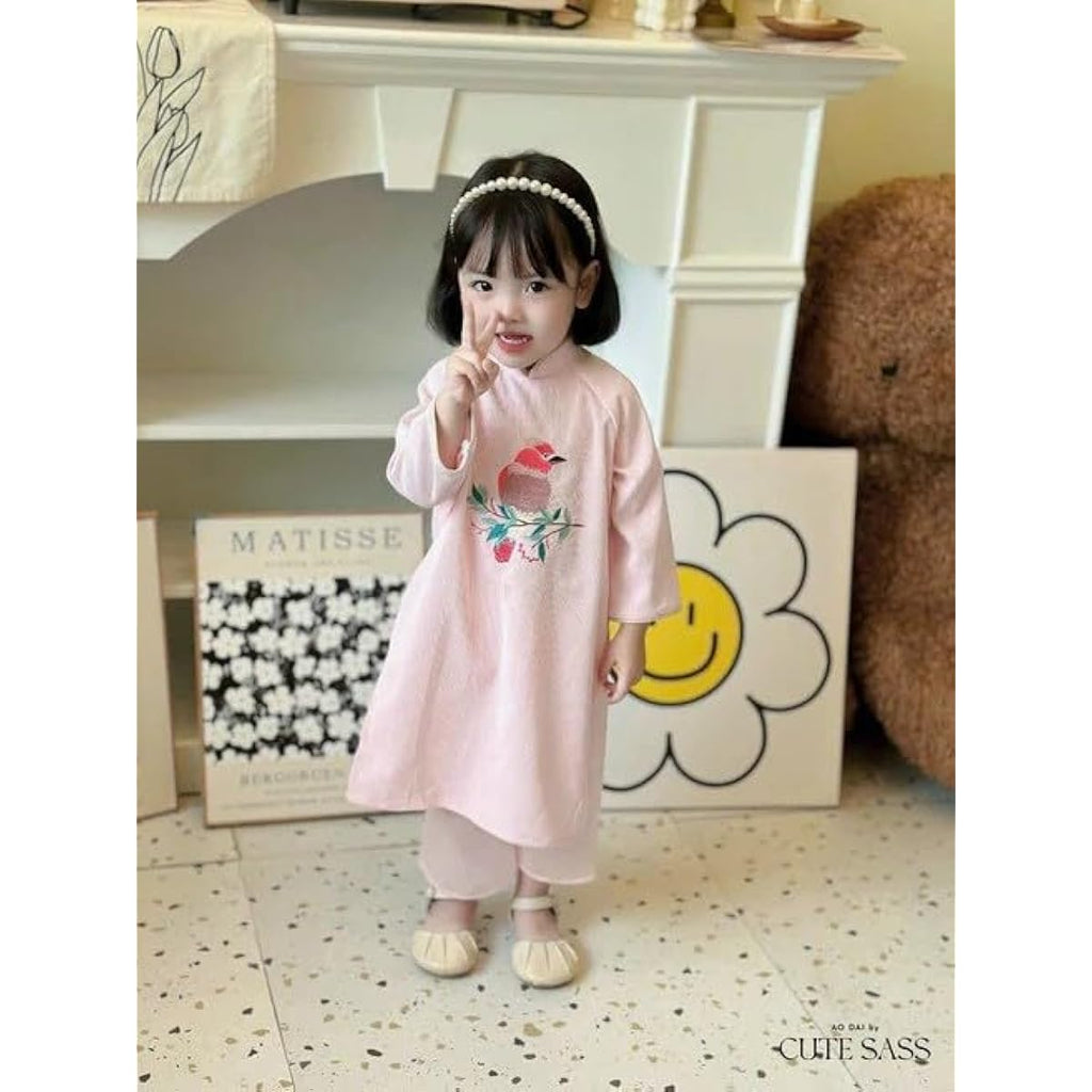 CuteSass Girl Embroidery Ao Dai Set (4 Colors) |Pre-made Vietnamese Ao Dai|Lunar New Year| Kid Ao Dai| Ao Dai for Girl