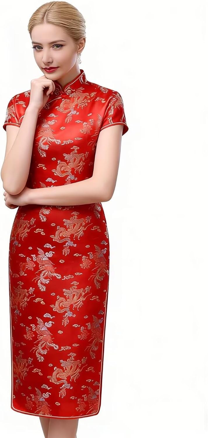 Chinese Women's Cheongsam Qipao Dress Slim Bodycon Exotic Long Split Dresses Wedding Costumes Gown Vintage Lunar New Year