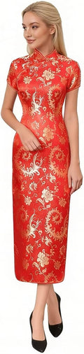 Chinese Women's Cheongsam Qipao Dress Slim Bodycon Exotic Long Split Dresses Wedding Costumes Gown Vintage Lunar New Year